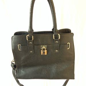 Black & Gold Leather Purse With Lock Locket handle